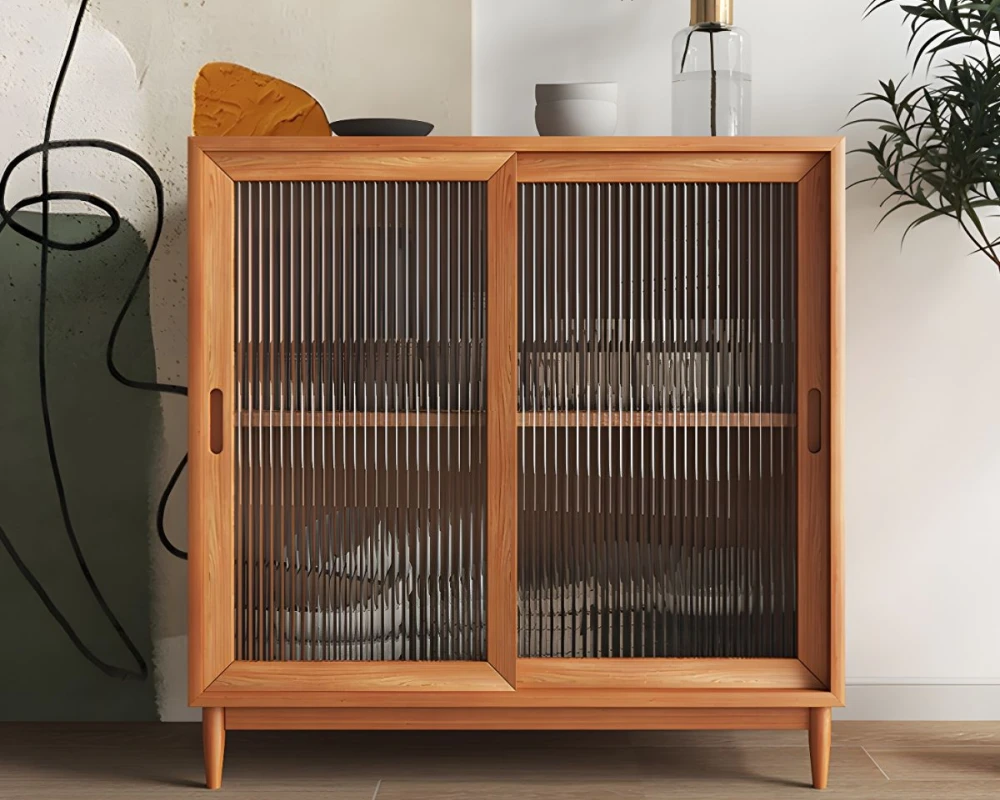 wooden sideboard with glass doors